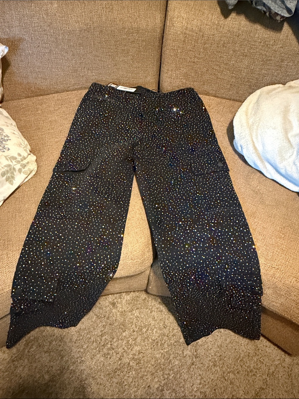 Men’s Black Sparkle Cargo Joggers with Elastic Cuffs